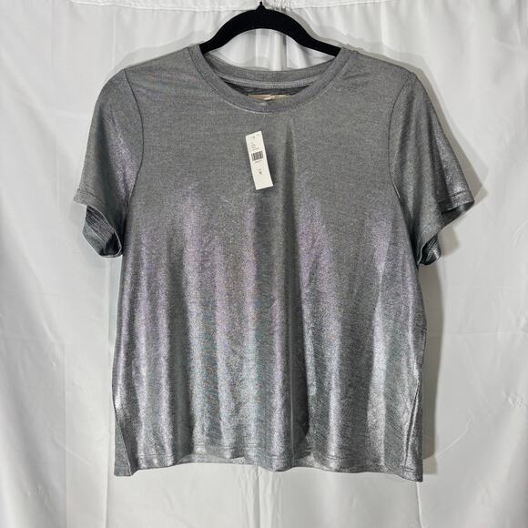 NWT Anthropologie Porridge Shine Glam Tee Metallic Graphic Top Women’s Medium - Picture 4 of 6